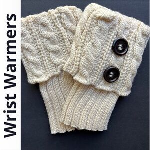 Cream Knit Wrist Warmers with Buttons